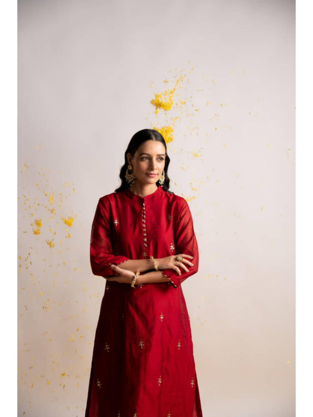 Maroon Silk Chanderi Straight Kurta | U3S - view 4