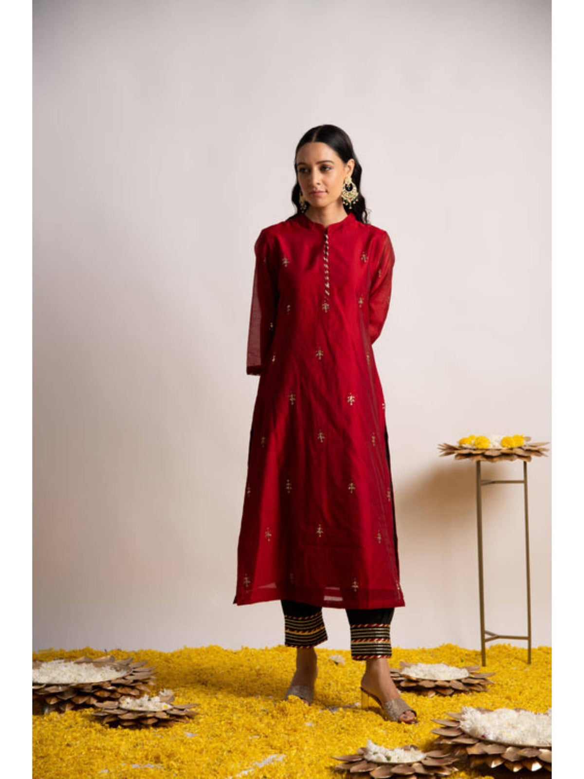 Maroon Silk Chanderi Straight Kurta | U3S - view 5