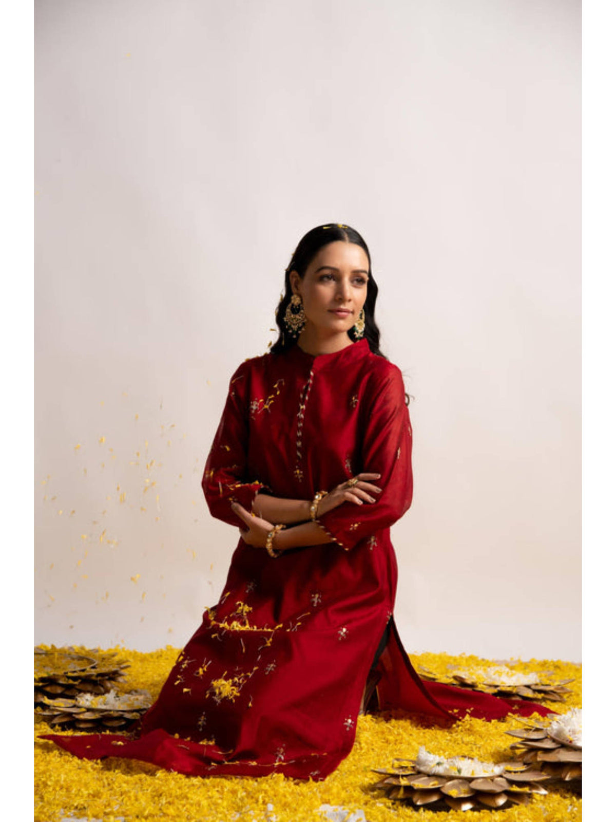 Maroon Silk Chanderi Straight Kurta | U3S - view 6