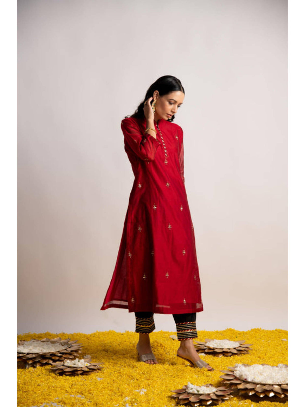 Maroon Silk Chanderi Straight Kurta | KDG - view 7
