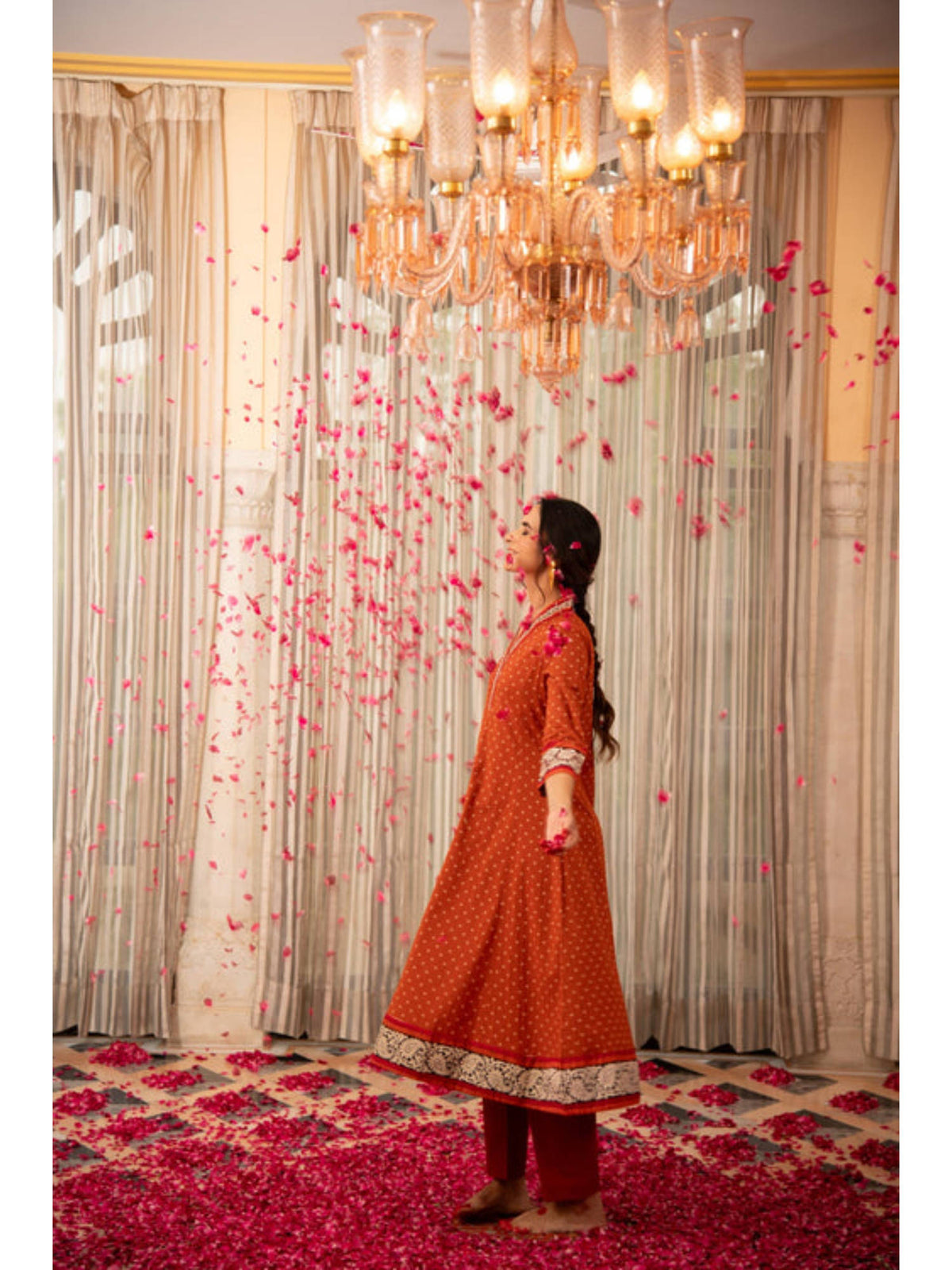 Rust Orange Bandhej Printed Embroidered A-Line Kurta | FY93 - view 4