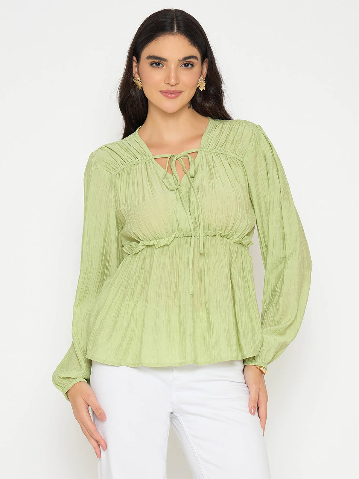 Cinch Waist Yellow Peplum Top | pt51 - view 7