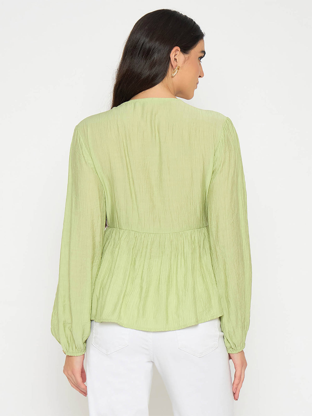 Cinch Waist Apple Green Peplum Top | pt51 - view 2