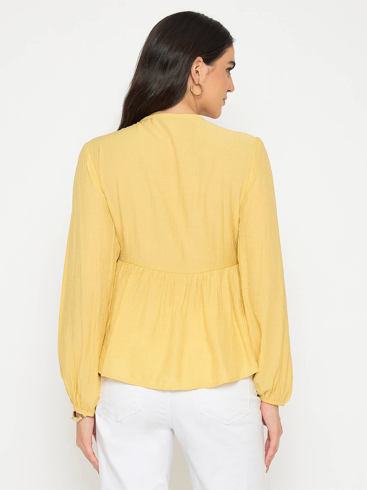 Cinch Waist Yellow Peplum Top | pt51 - view 2
