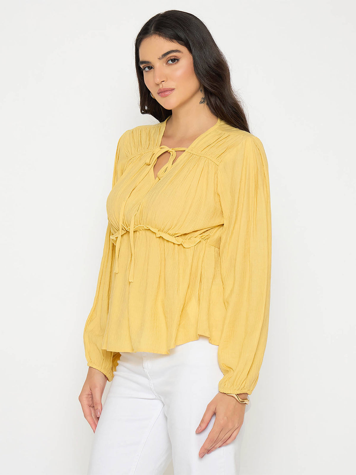Cinch Waist Yellow Peplum Top | pt51 - view 3