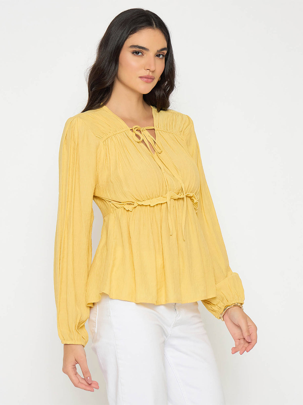 Cinch Waist Yellow Peplum Top | pt51 - view 4