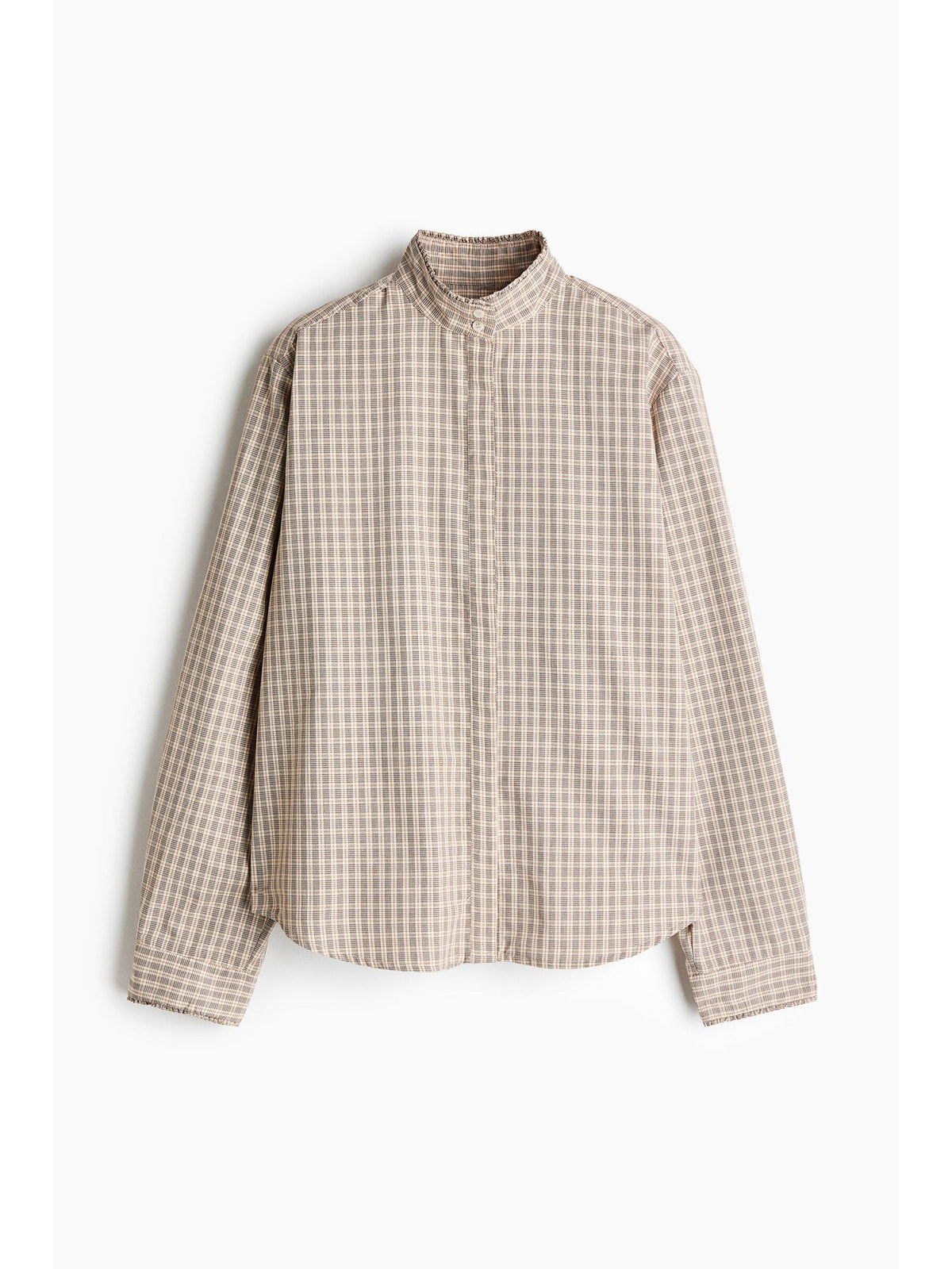 Women Beige Frill-Trimmed Stand-Collar Shirt | S67 - view 1