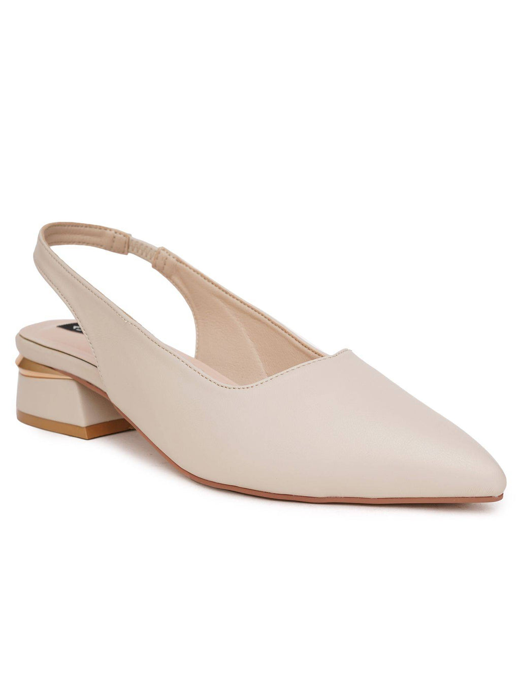 Women's Beige Casual Slip-On Pointed Toe Solid Mules Heels | H78 - view 2