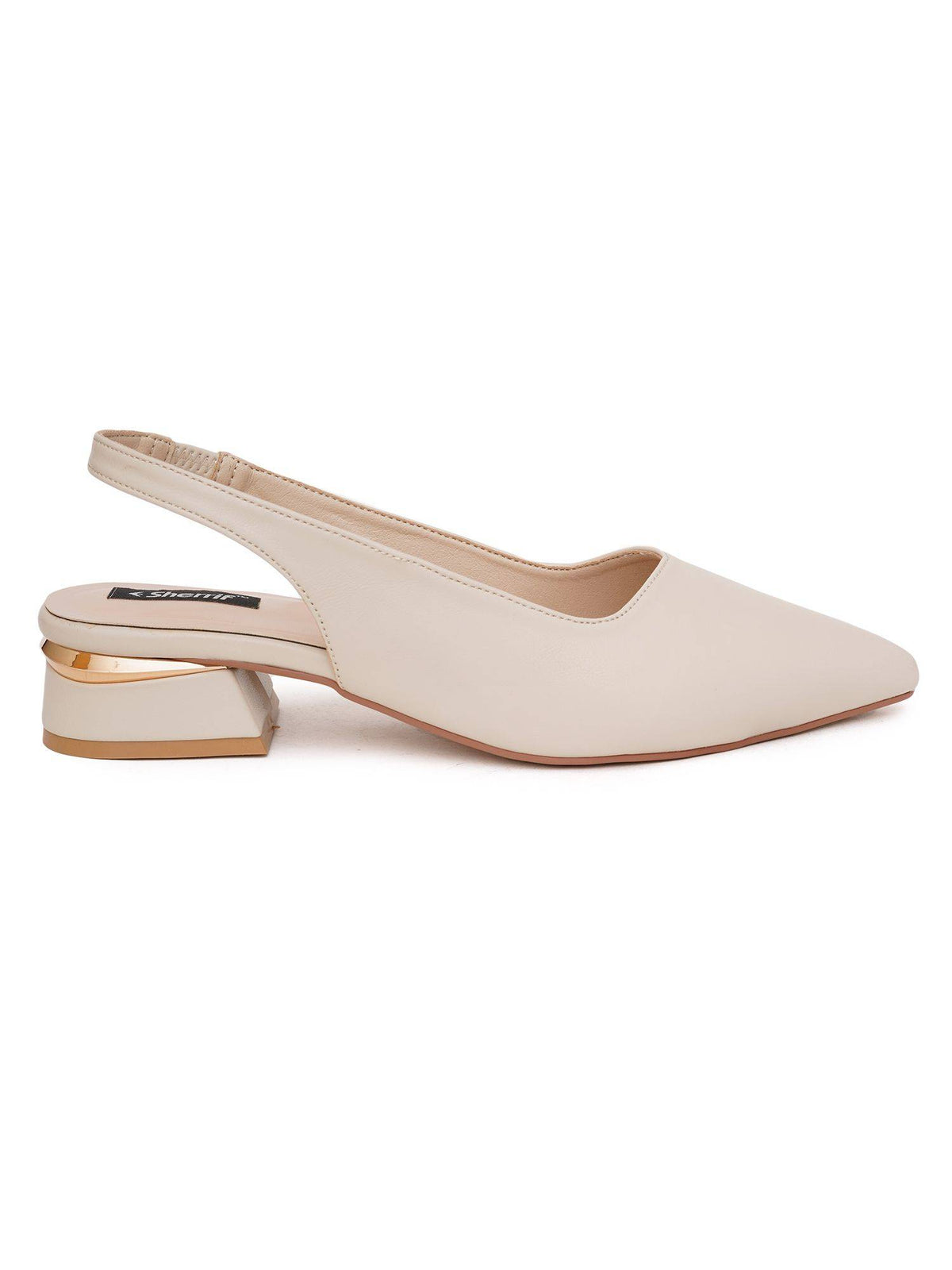 Women's Beige Casual Slip-On Pointed Toe Solid Mules Heels | H78 - view 3