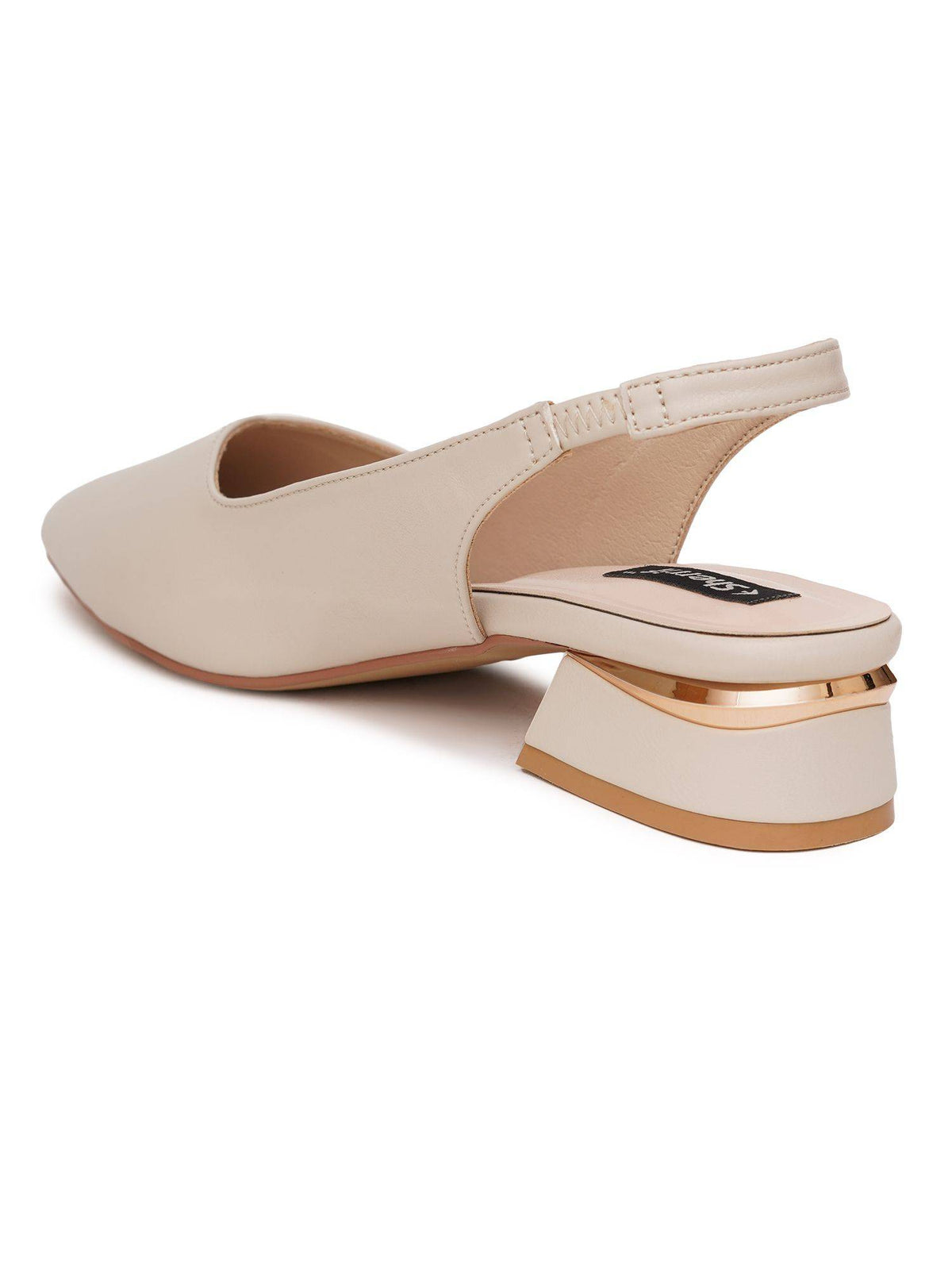 Women's Beige Casual Slip-On Pointed Toe Solid Mules Heels | H78 - view 4