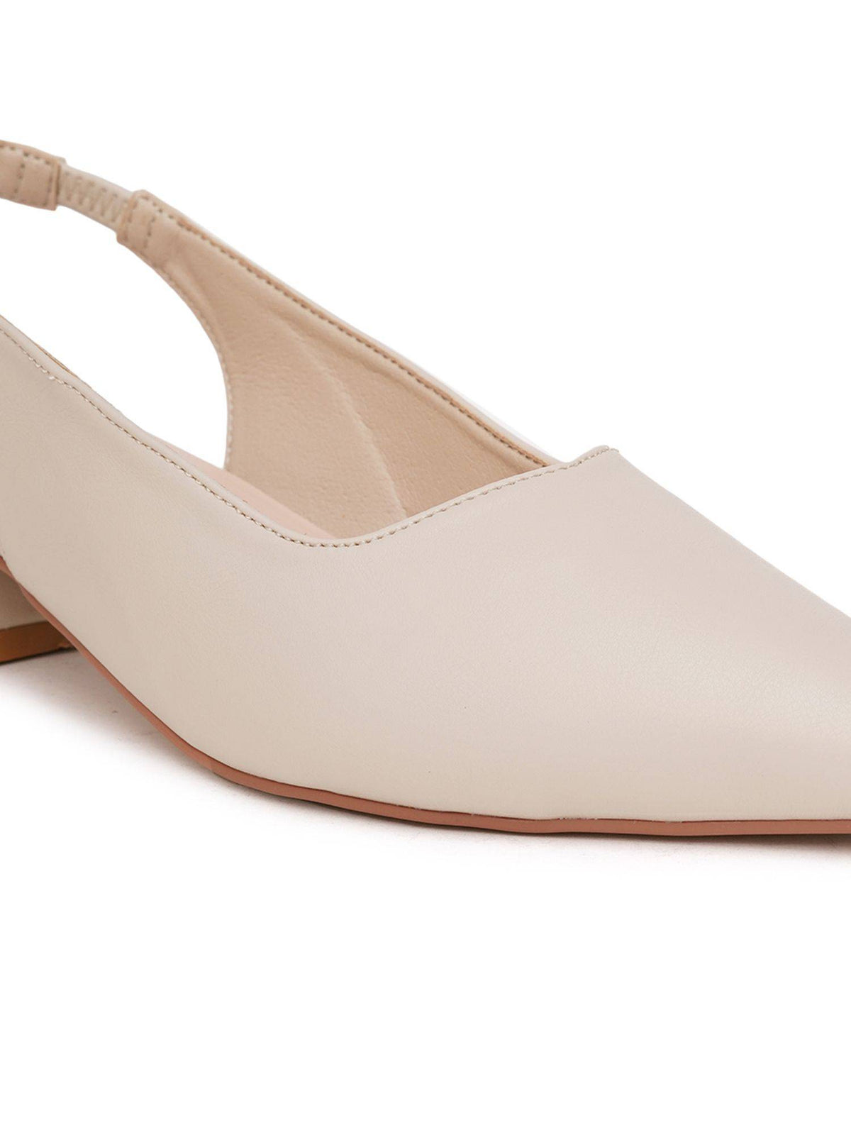 Women's Beige Casual Slip-On Pointed Toe Solid Mules Heels | H78 - view 5