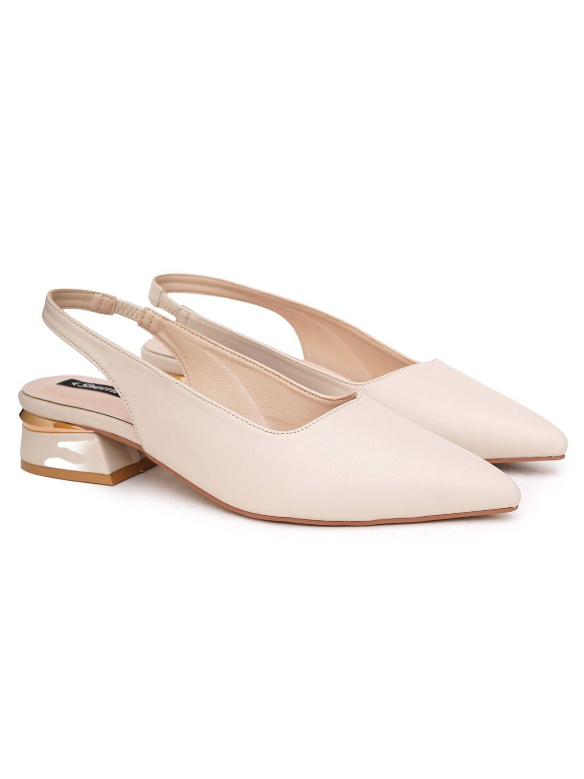 Women's Beige Casual Slip-On Pointed Toe Solid Mules Heels | H78 - view 7