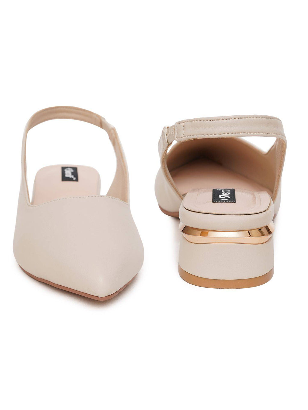 Women's Beige Casual Slip-On Pointed Toe Solid Mules Heels | H78 - view 8