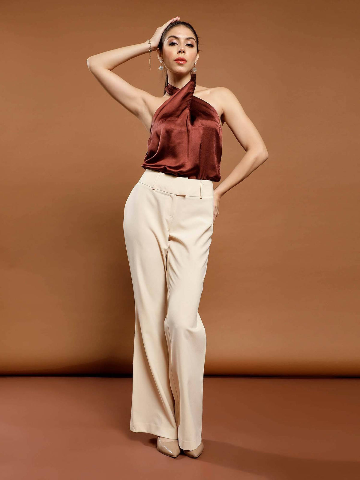Brown Women Solid Halter Neck Top | HT67 - view 2
