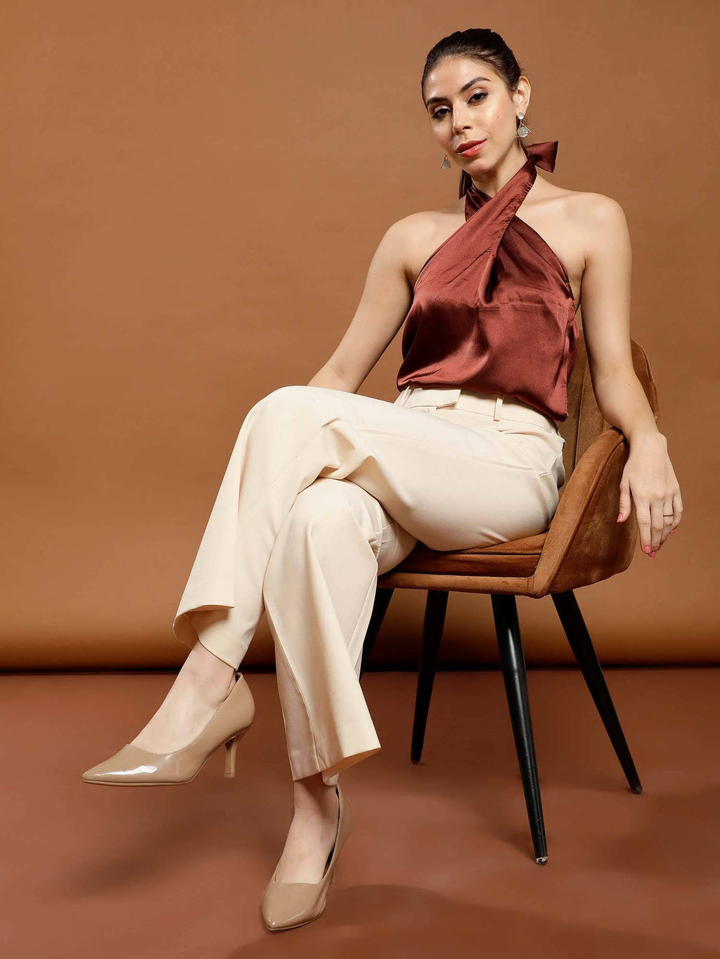 Brown Women Solid Halter Neck Top | HT67 - view 5