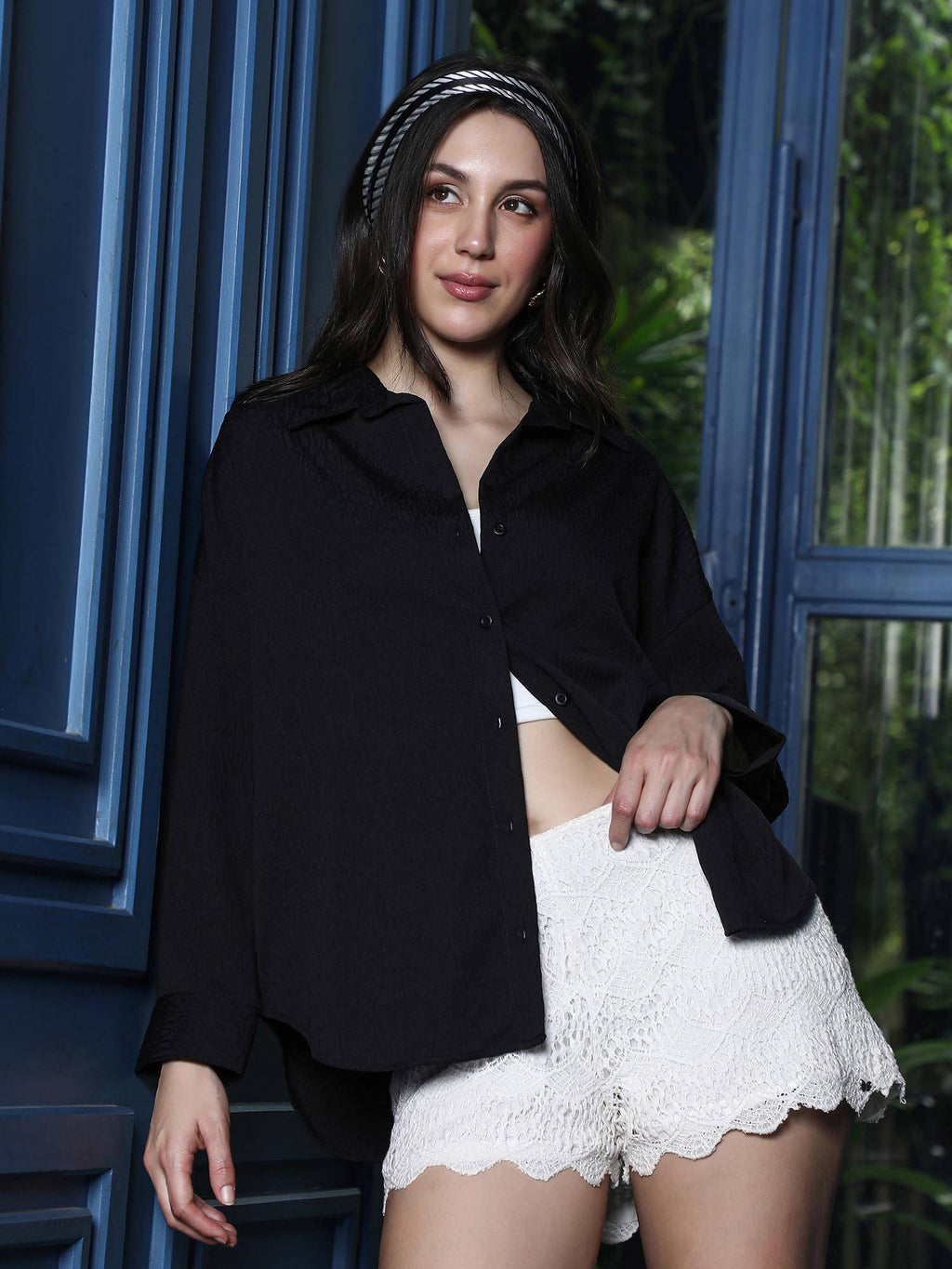 Womens Onyx Black Spots-Tactile Oversized Shirt | S67 - view 2