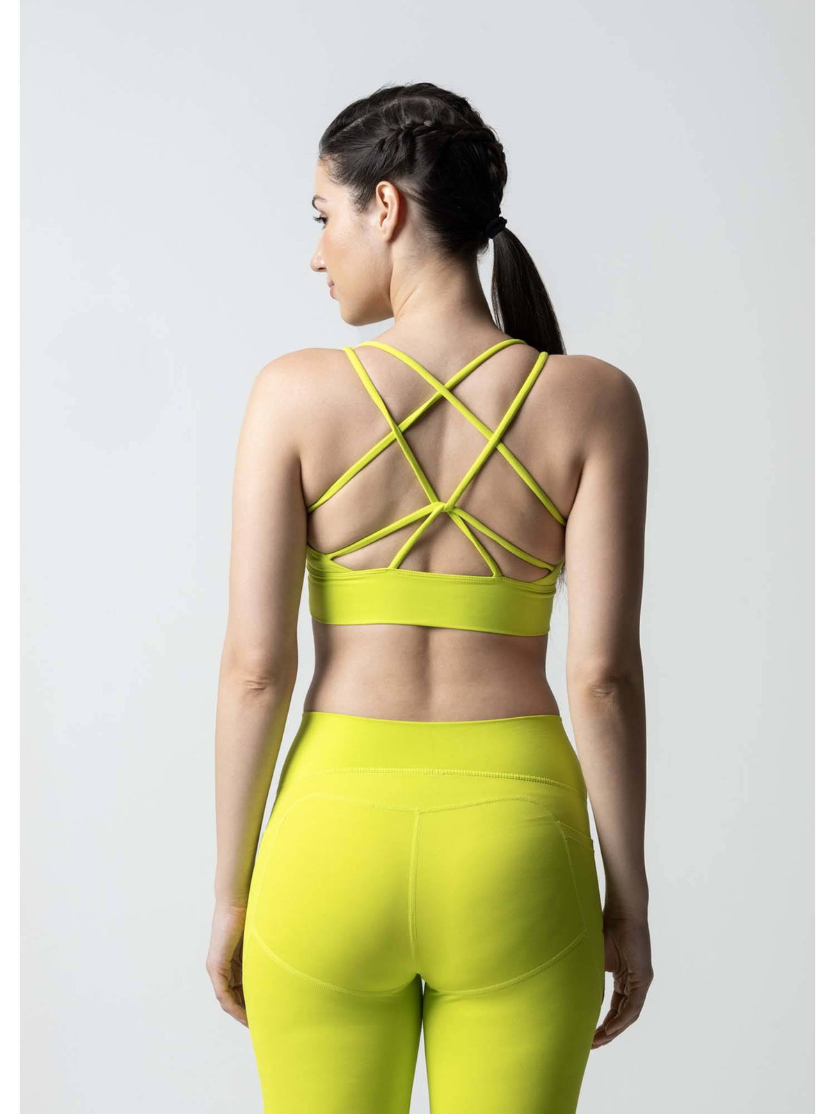 Nylon Womens Criss-Cross Gym Sports Bra Neon Green | sb09 - view 2
