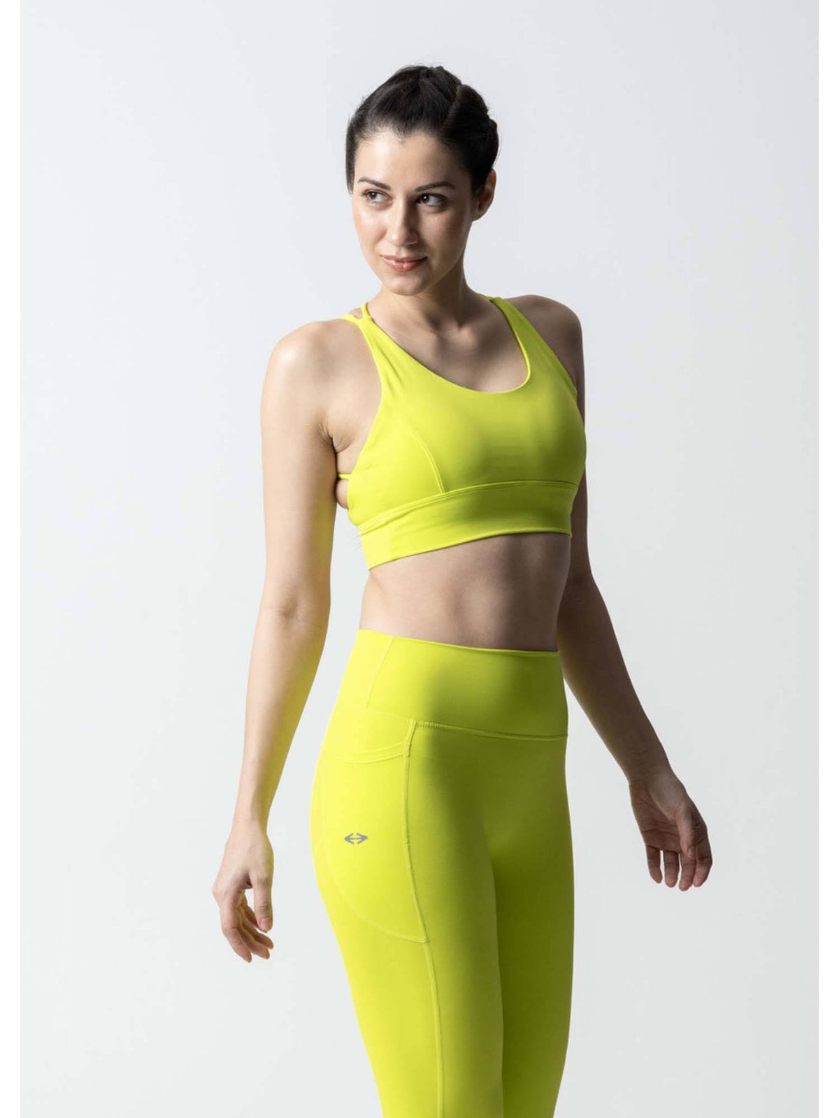 Nylon Womens Criss-Cross Gym Sports Bra Neon Green | sb09 - view 4