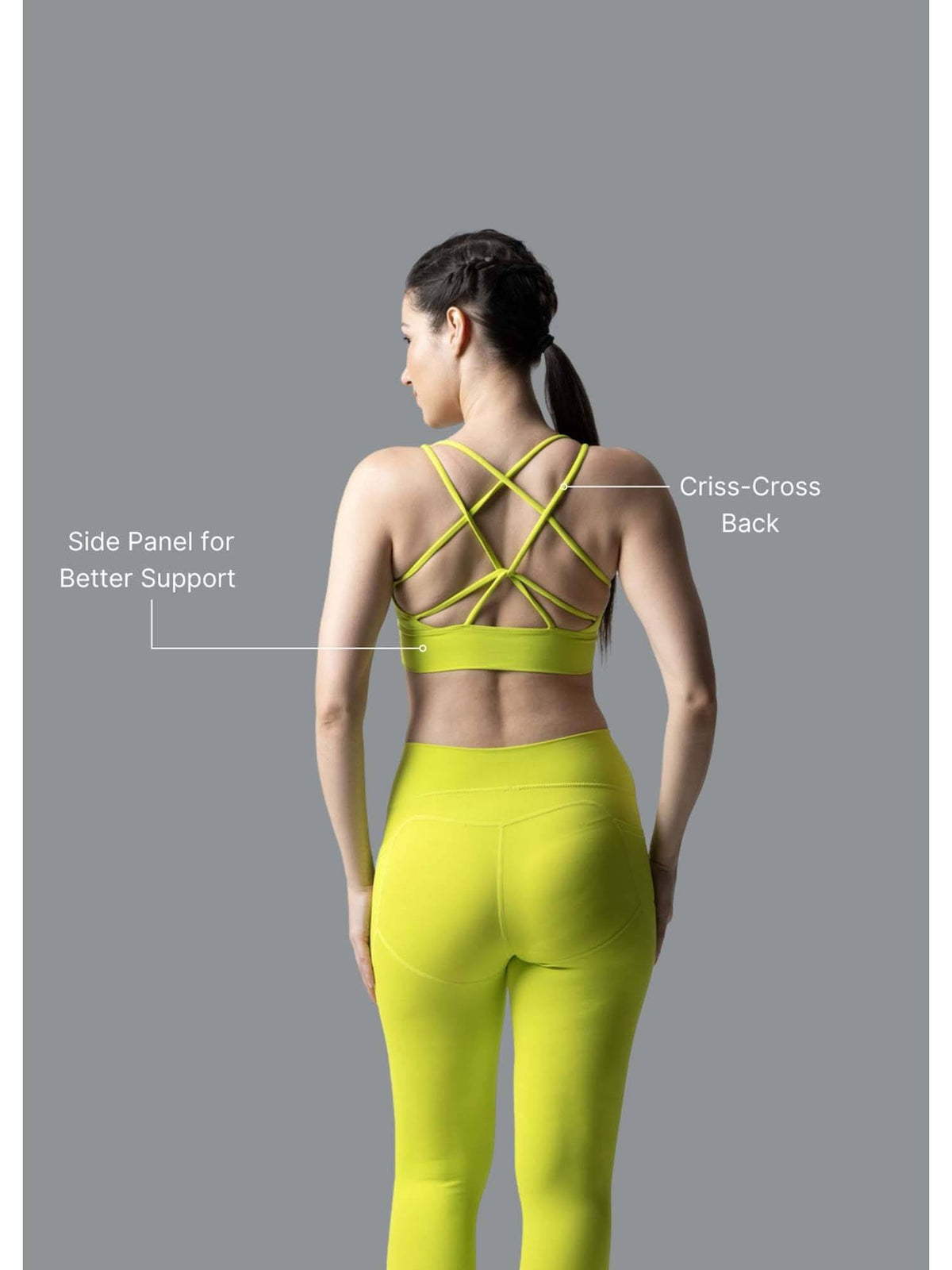 Nylon Womens Criss-Cross Gym Sports Bra Neon Green | sb09 - view 5