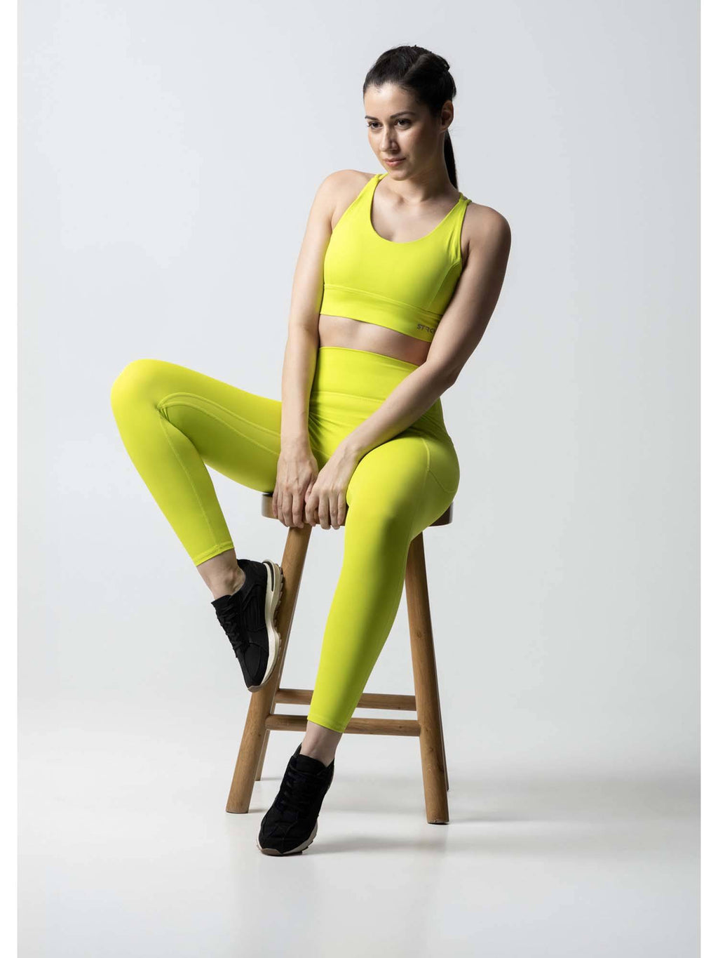Nylon Womens Criss-Cross Gym Sports Bra Neon Green | sb09 - view 6