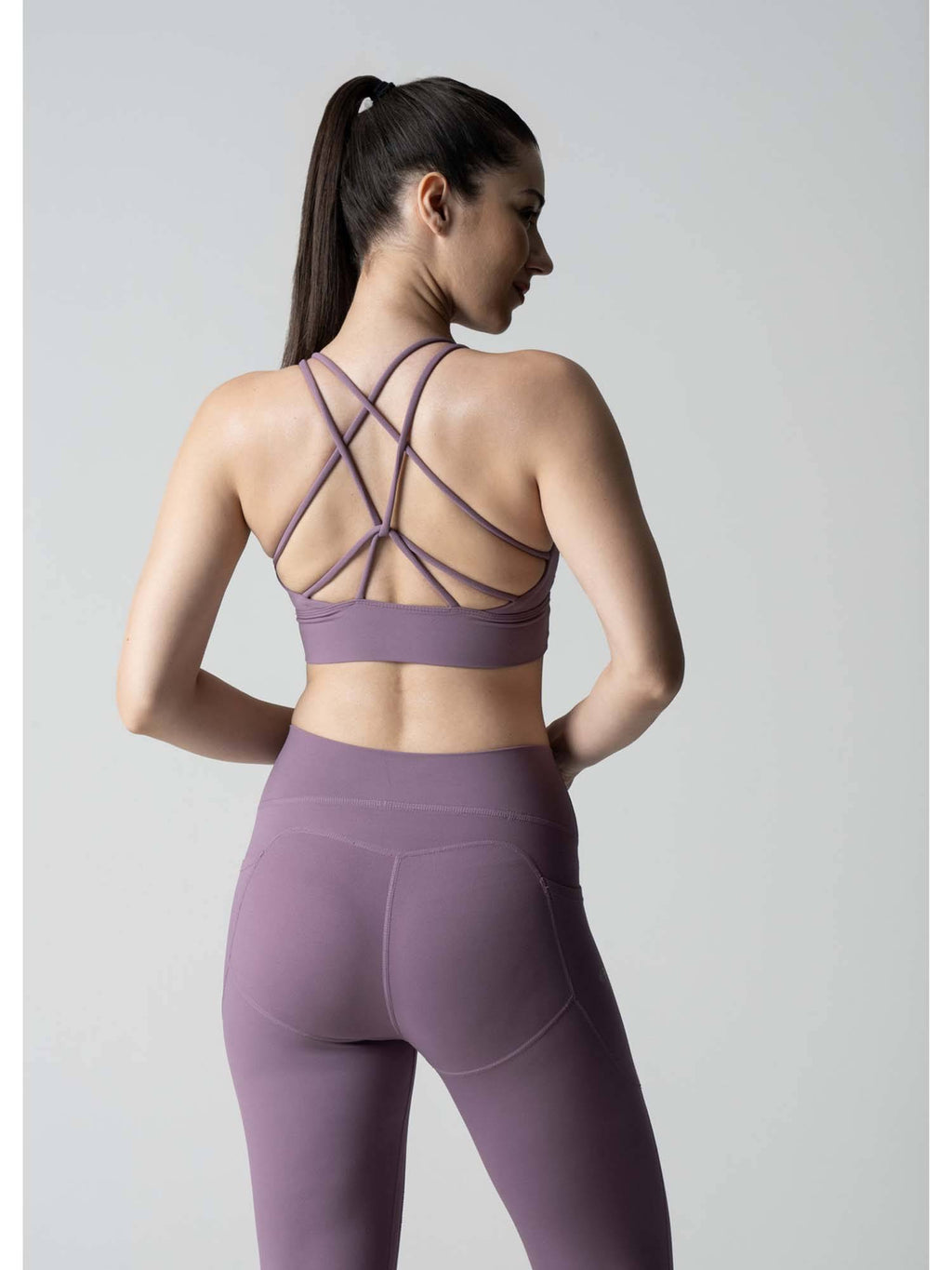 Nylon Womens Criss-Cross Gym Sports Bra Lavender | sb09 - view 3