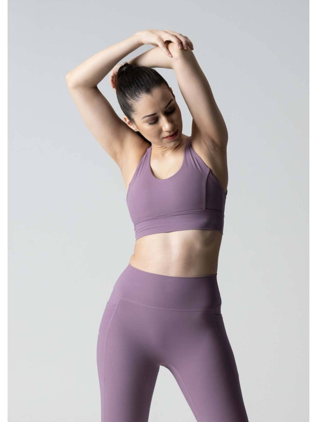 Nylon Womens Criss-Cross Gym Sports Bra Lavender | sb09 - view 4