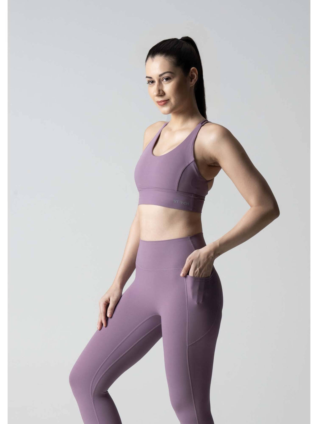 Nylon Womens Criss-Cross Gym Sports Bra Lavender | sb09 - view 7