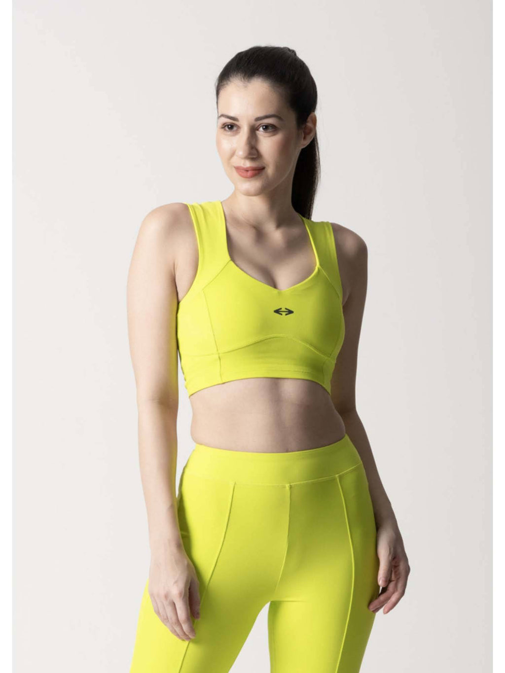 Nylon Womens Reflective Gym Sports Bra Neon Green | sb09 - view 1