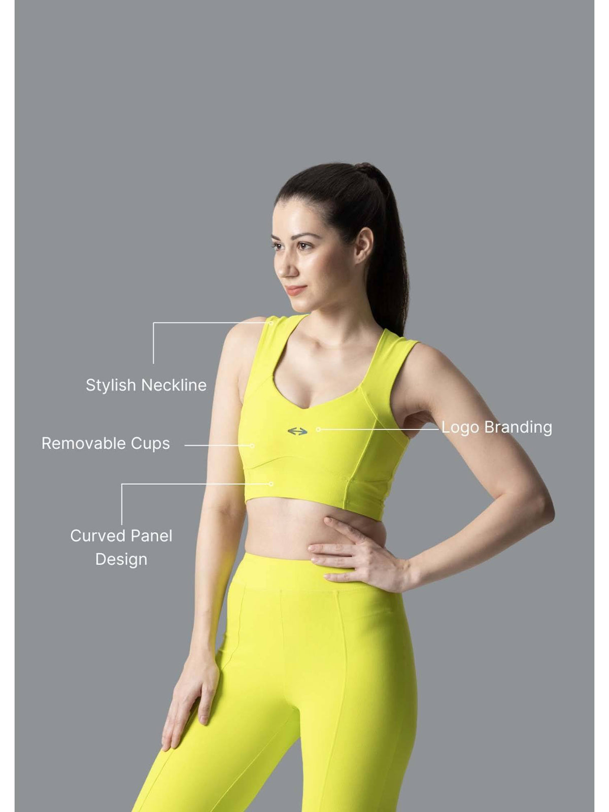 Nylon Womens Reflective Gym Sports Bra Neon Green | sb09 - view 2
