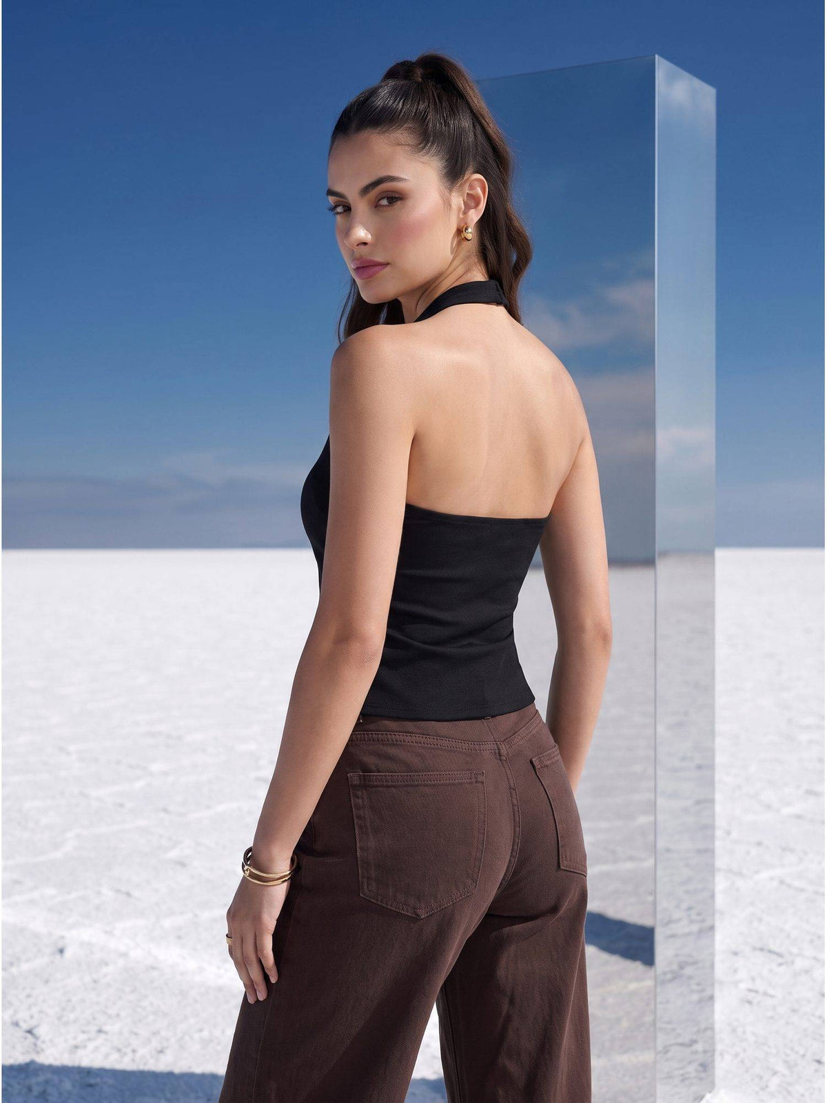 Black Noir Halter Slit Top | HT67 - view 2