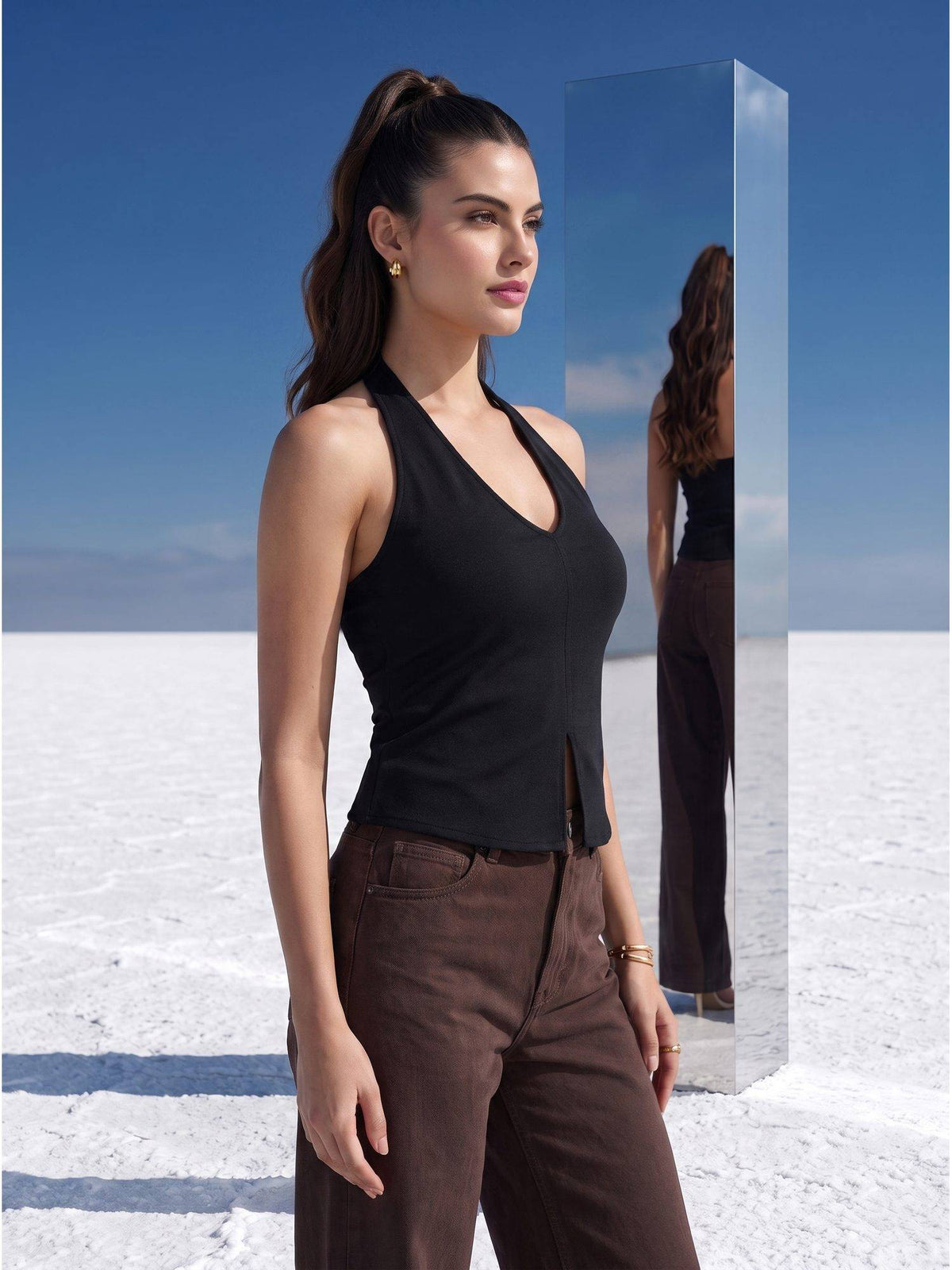 Black Noir Halter Slit Top | HT67 - view 5