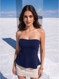 Navy Blue Strapless Peplum Tube Top | pt51 - view 1