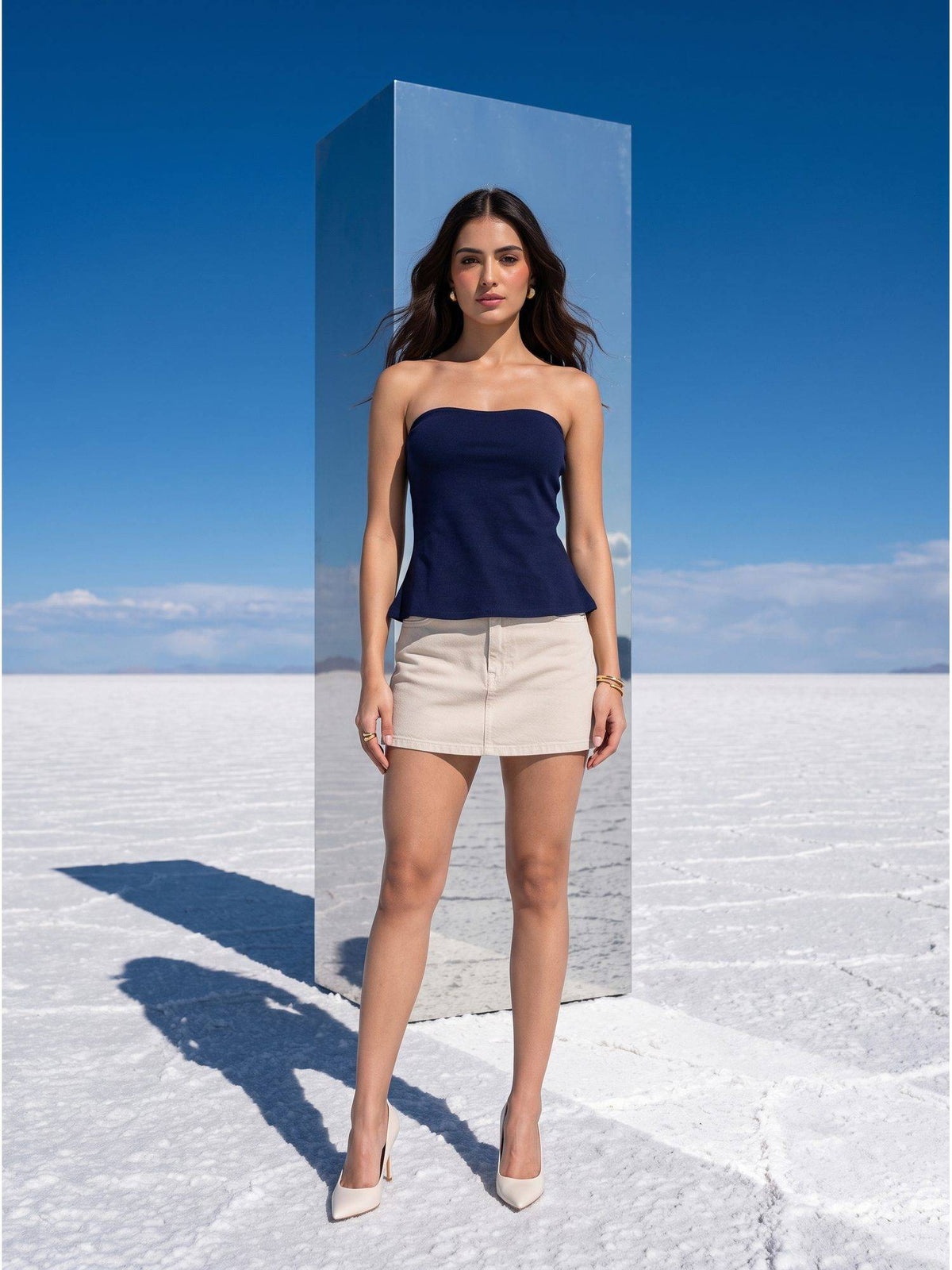 Navy Blue Strapless Peplum Tube Top | pt51 - view 3