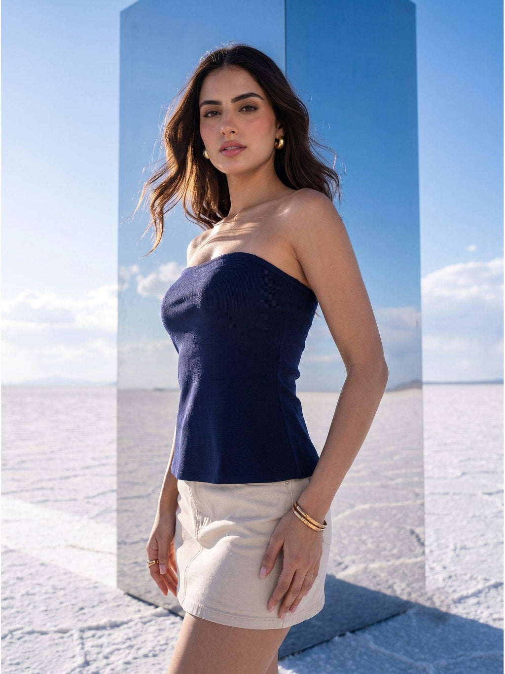 Navy Blue Strapless Peplum Tube Top | TT90 - view 4