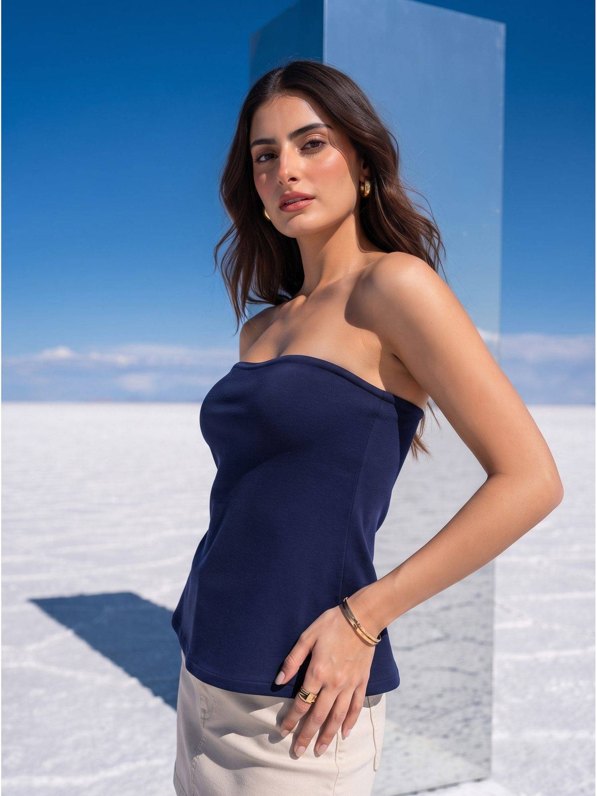 Navy Blue Strapless Peplum Tube Top | pt51 - view 5