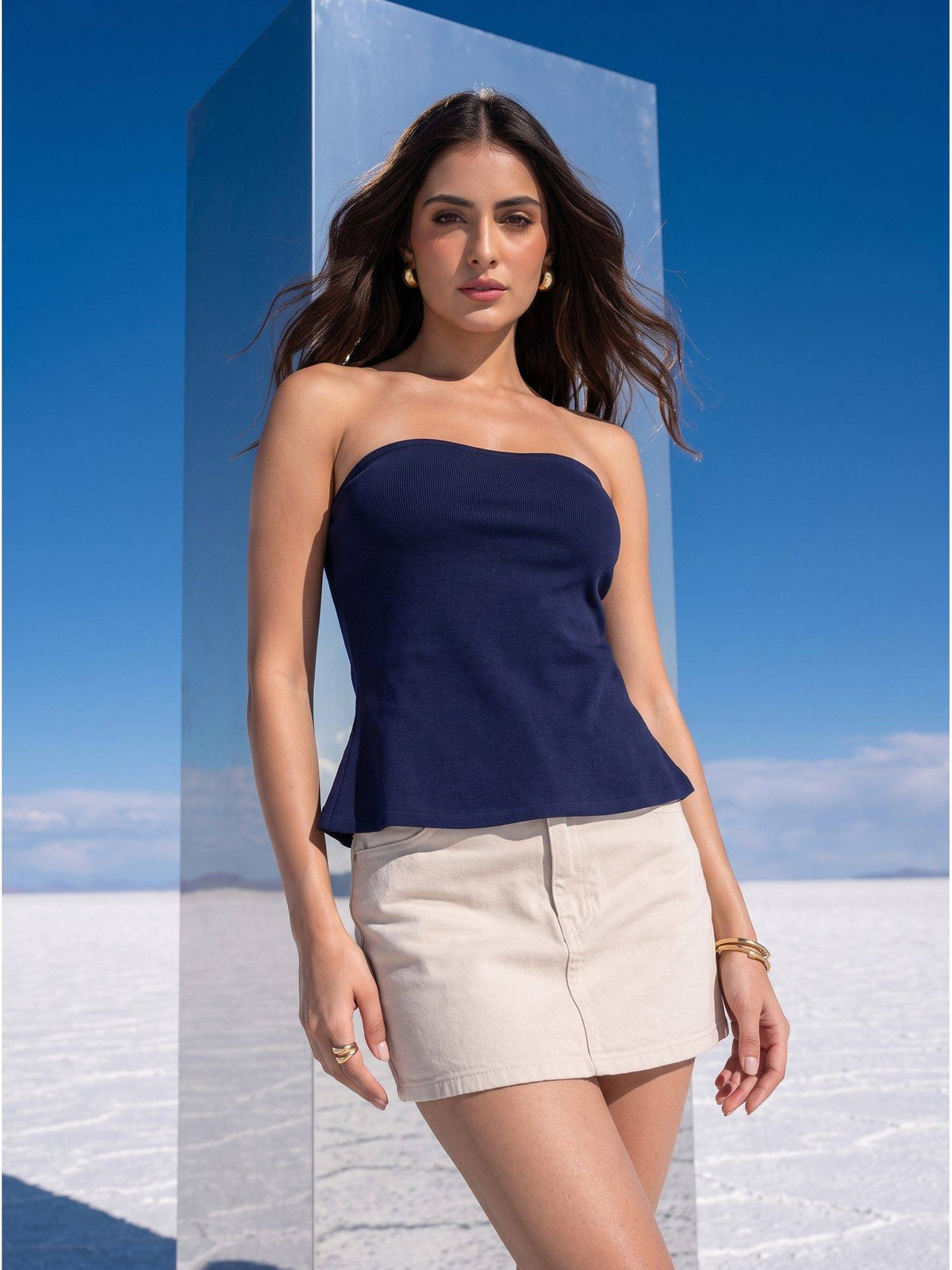 Navy Blue Strapless Peplum Tube Top | pt51 - view 6