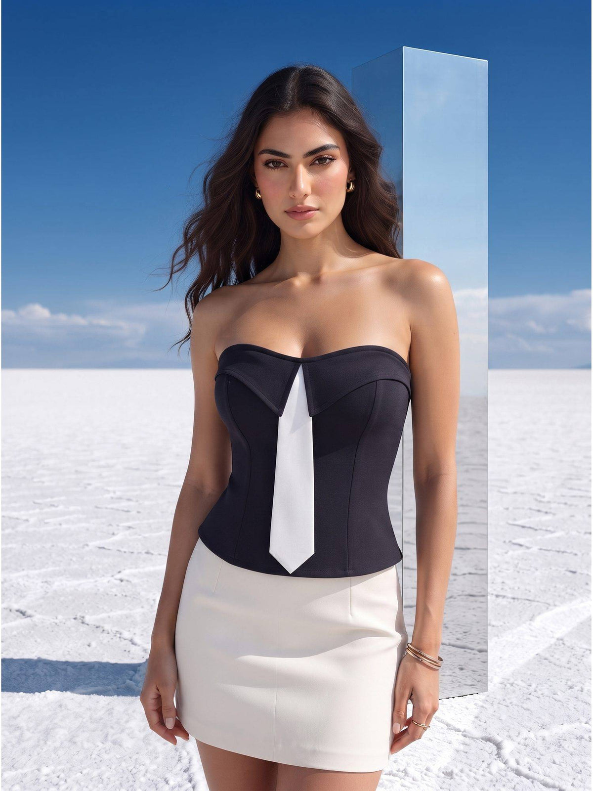 Black Monochrome Tux Corset Top | TT90 - view 1