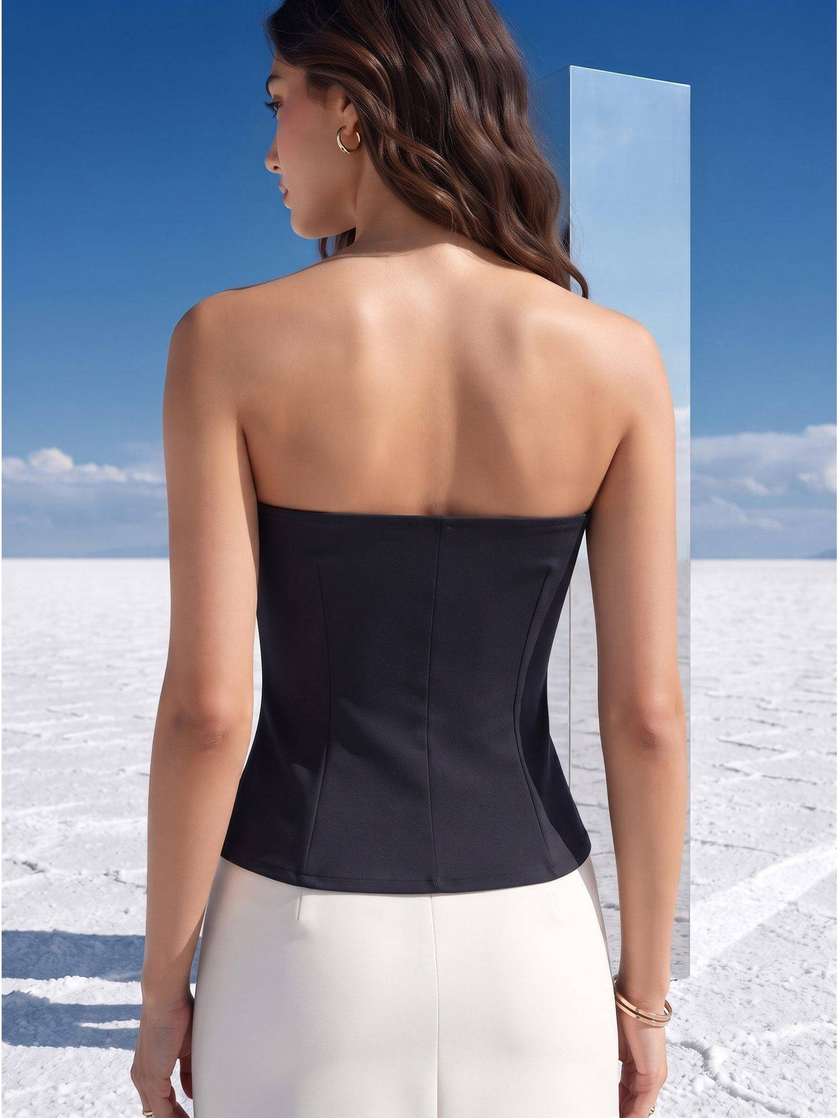 Black Monochrome Tux Corset Top | TT90 - view 2