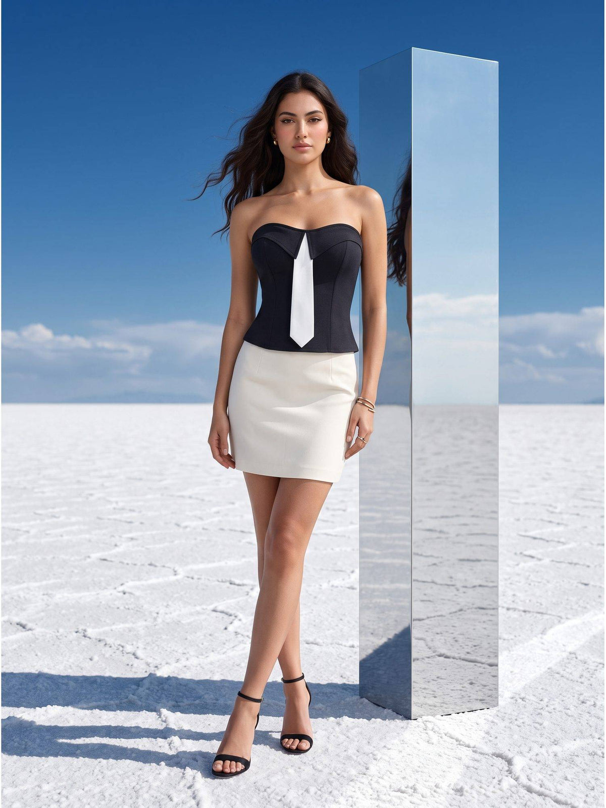 Black Monochrome Tux Corset Top | TT90 - view 4