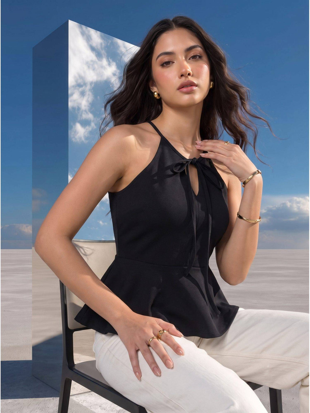 Blue Midnight Halter Peplum Top | HT67 - view 7