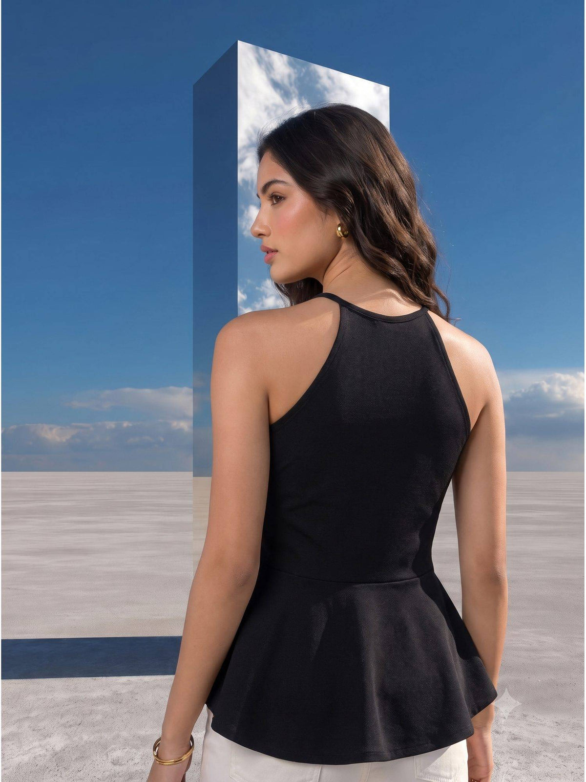 Black Noir Halter Neck Peplum Halter Top | pt51 - view 2