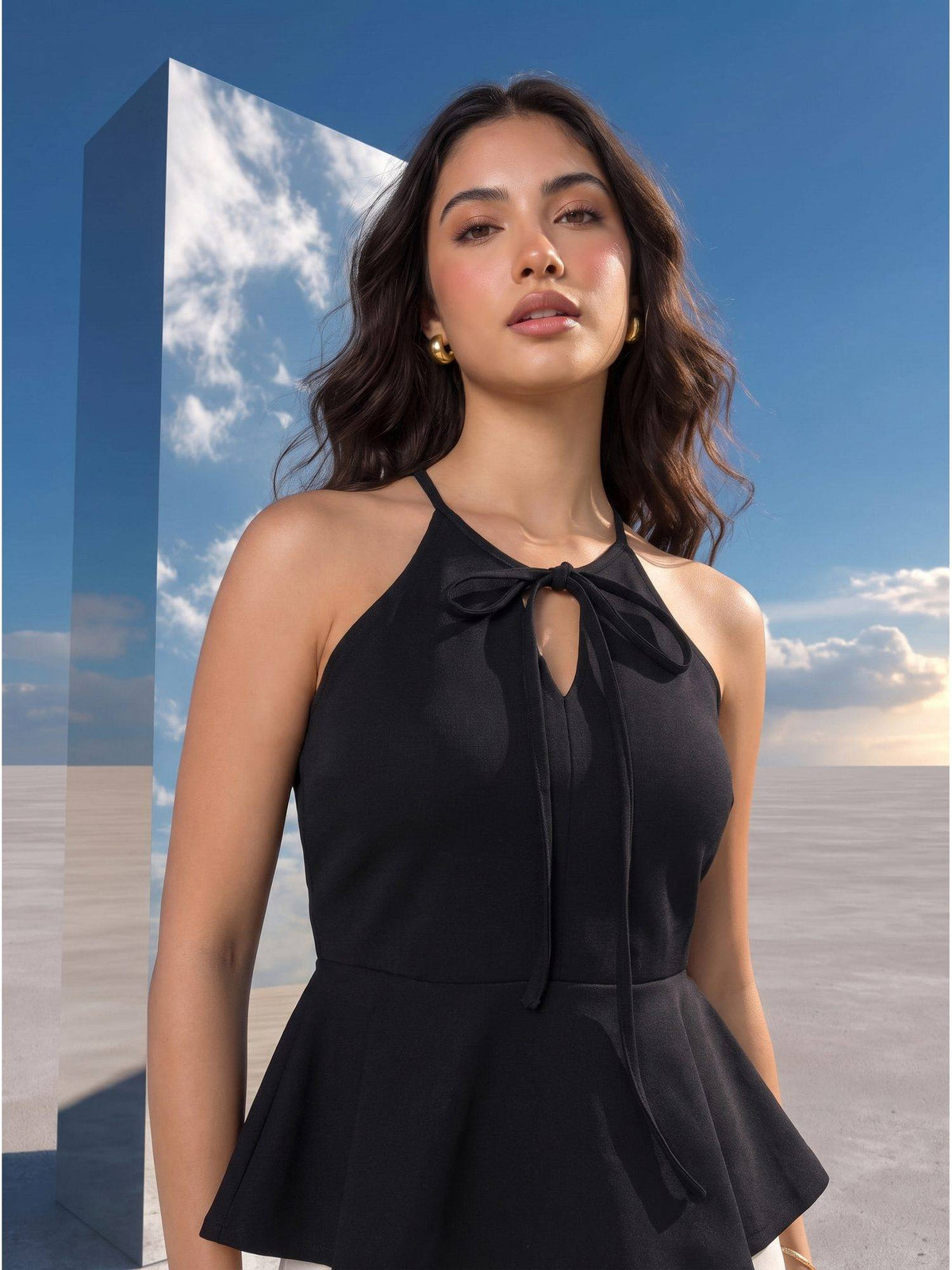 Black Noir Halter Neck Peplum Halter Top | HT67 - view 3