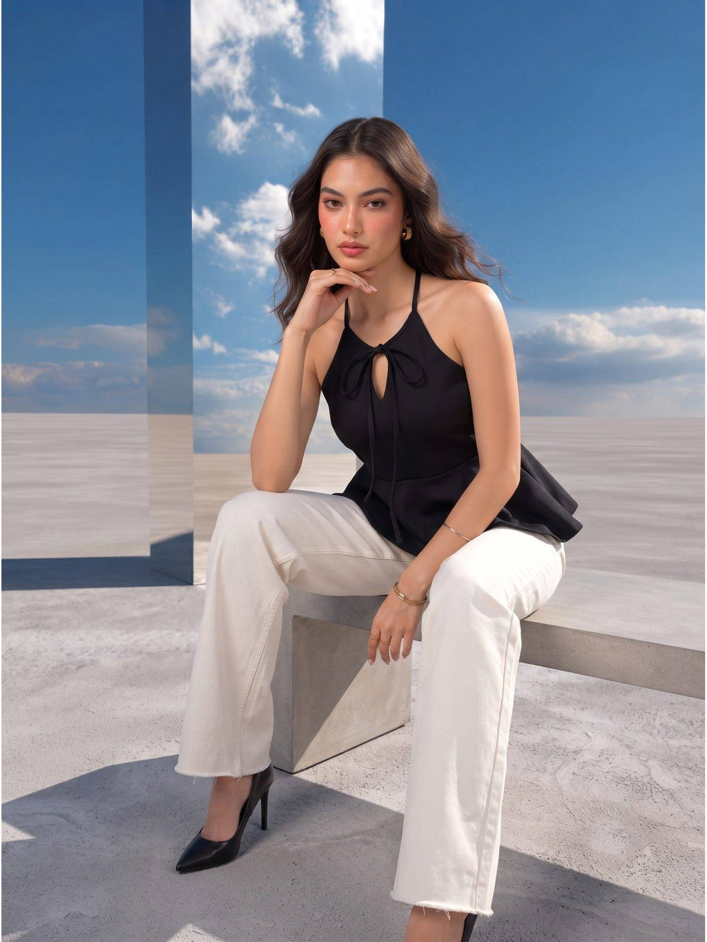 Black Noir Halter Neck Peplum Halter Top | HT67 - view 6
