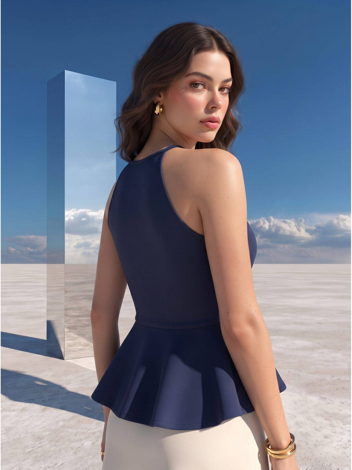 Blue Midnight Halter Peplum Top | HT67 - view 2