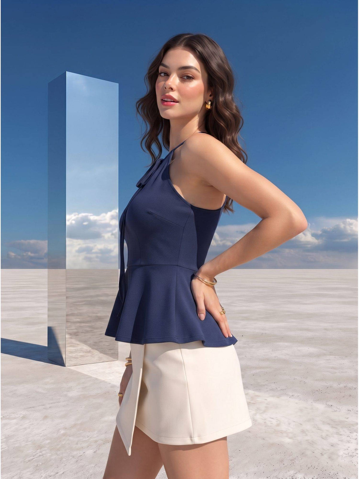 Blue Midnight Halter Peplum Top | HT67 - view 4