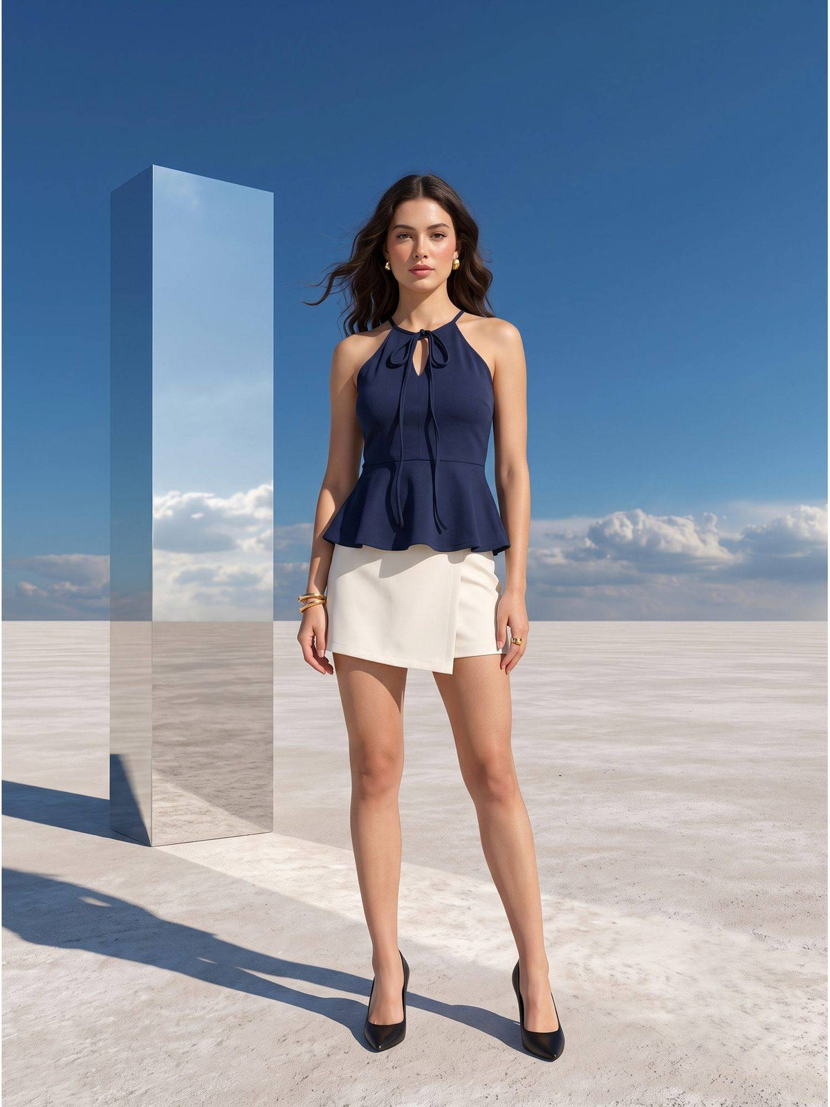 Blue Midnight Halter Peplum Top | HT67 - view 5
