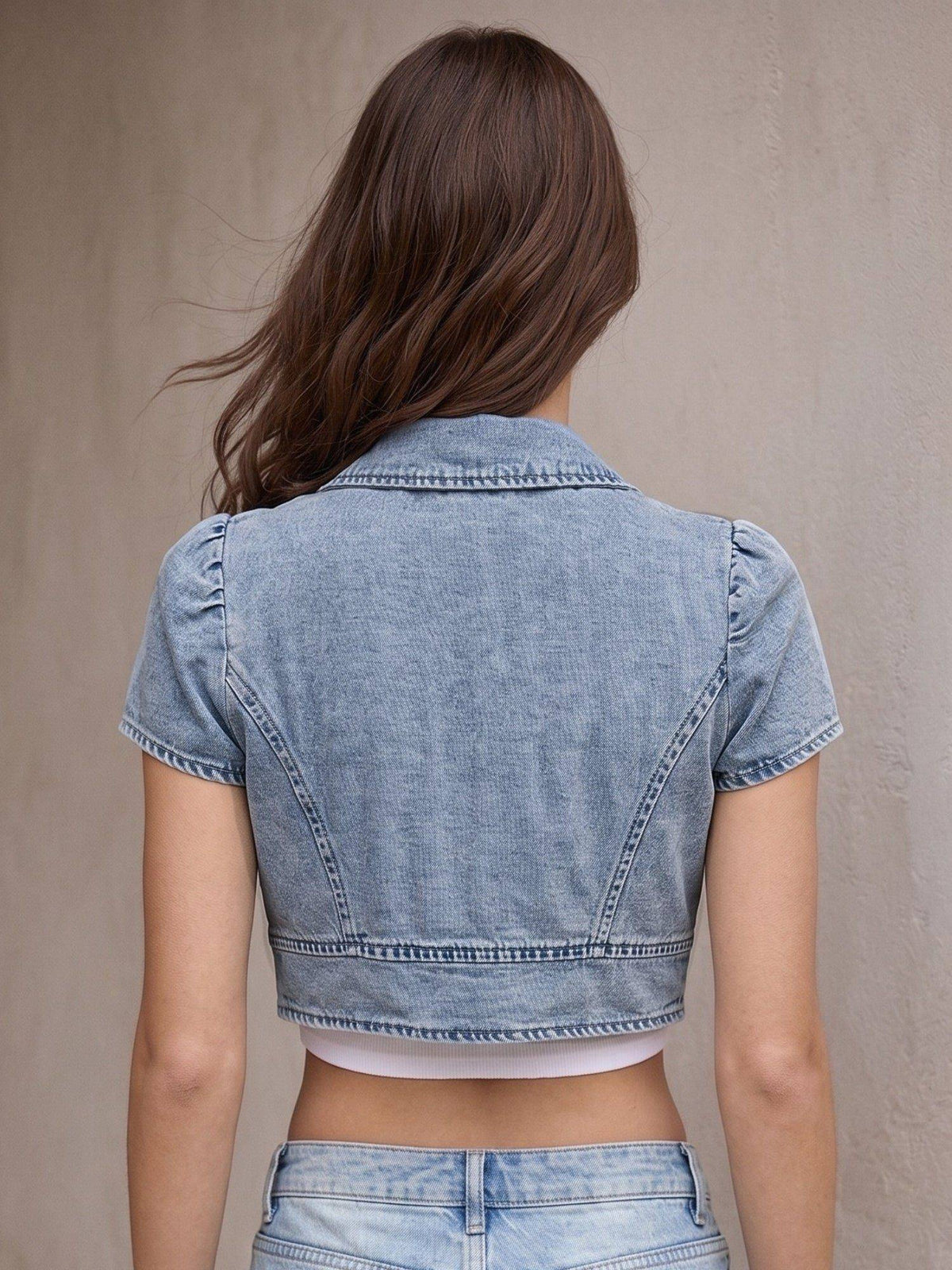 Blue Short Sleeve Light Wash Denim Jacket | JC78 - view 4
