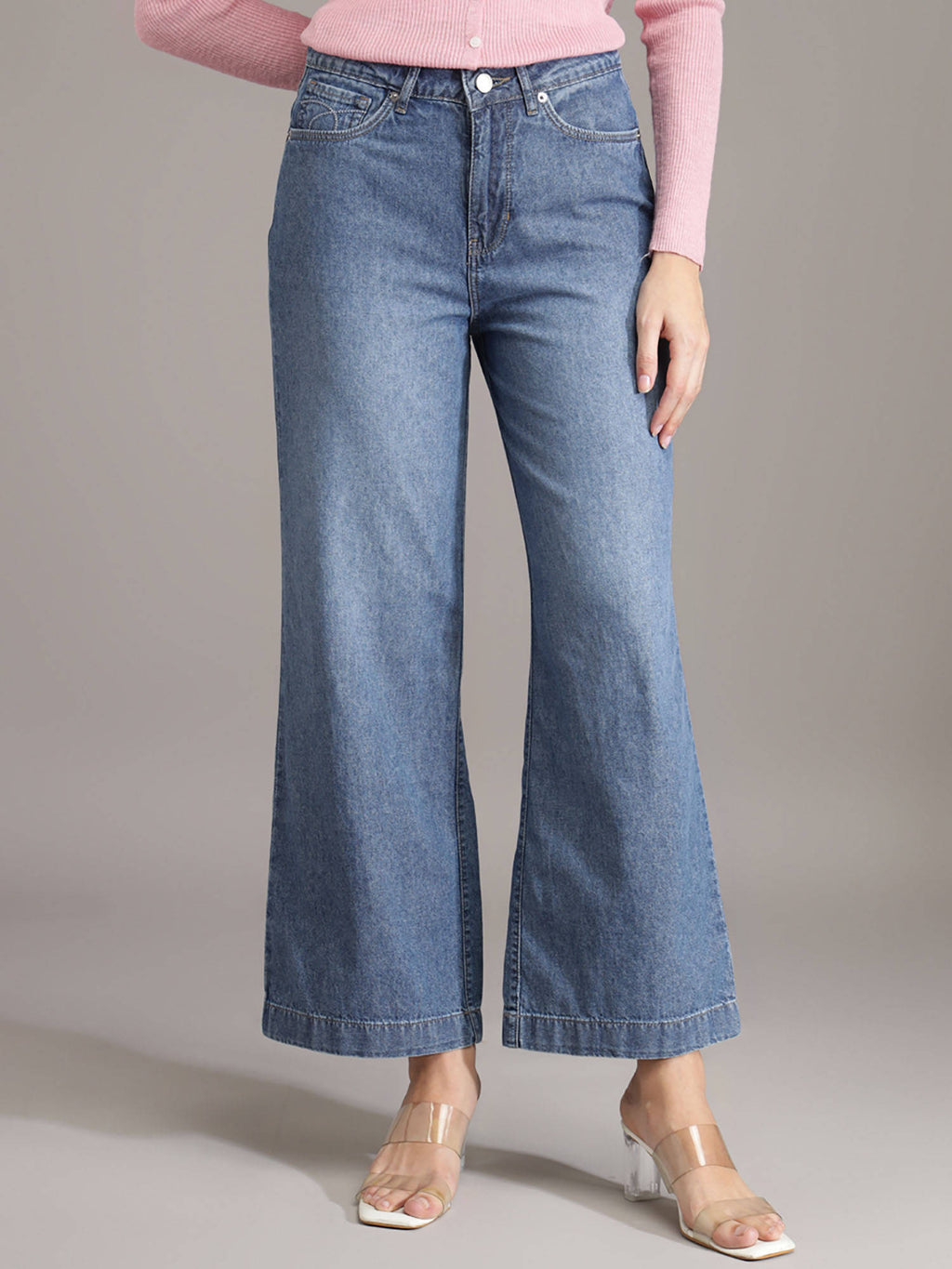 Women Blue Solid Straight Fit Jeans | ST23 - view 1