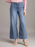 Women Blue Solid Straight Fit Jeans | ST23 - view 1