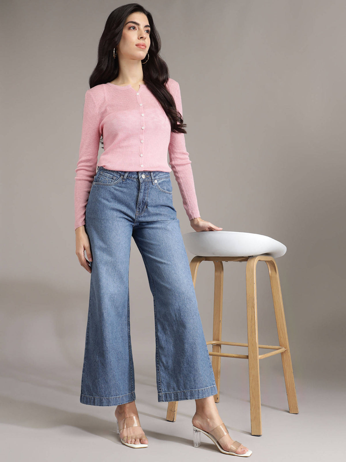 Women Blue Solid Straight Fit Jeans | ST23 - view 2